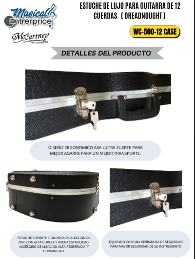 MUSICARTNEY | ESTUCHE RÍGIDO PARA GUITARRA DE 12 CUERDAS (DREADNOUGHT)