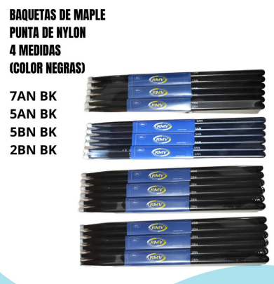 DRUMTΣ | BAQUETAS DE MAPLE COLOR NEGRAS 7AN PUNTA NYLON