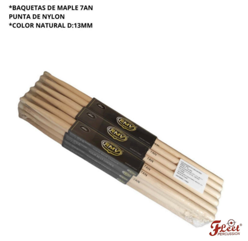 BAQUETAS DE MAPLE COLOR NATURAL 7AN PUNTA DE NYLON D:13MM