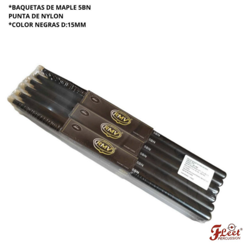 FLEET MUSIC | BAQUETAS DE MAPLE PUNTA NYLON COLOR NEGRO