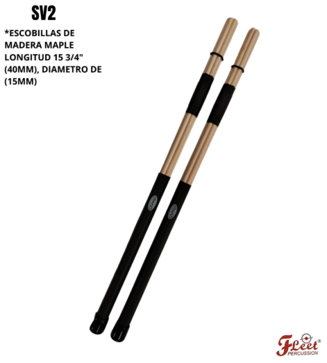 FLEET MUSIC | ESCOBILLAS DE MADERA MAPLE LONGITUD 15 3/4" (40MM), DIAMETRO DE (15MM)