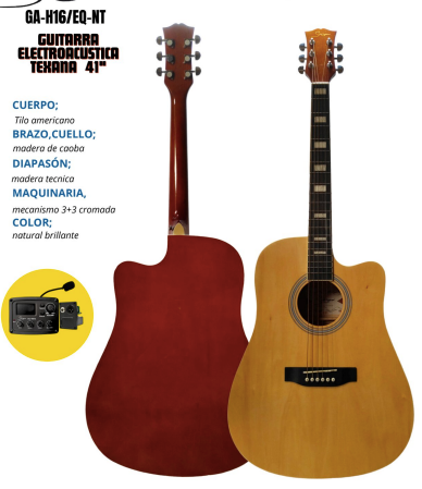 SMIGER | GUITARRA ELECTROACÚSTICA TEXANA CON CORTE DE 41 PULGADAS, EQ (S-Q4-MIC) CUERPO: TAPA SUPERIOR, TAPA INFERIOR Y COSTADOS TILO AMERICANO CUELLO: CAOBA DIAPASON: MADERA TÉCNICA MAQUINARIA: 3+3 ACABADO: ALTO BRILLO