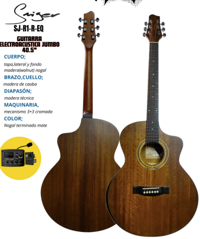 SMIGER | GUITARRA ELECTROACÚSTICA JUMBO CON CORTE DE 40.5 PULGADAS