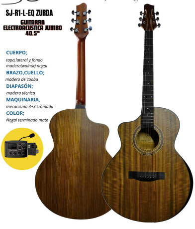 SMIGER | GUITARRA ELECTROACÚSTICA ZURDA JUMBO CON CORTE DE 40.5 PULGADAS