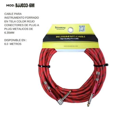 SOUNDKING | CABLE PARA INSTRUMENTO TIPO PLANCHA COLOR ROJO EN L 6M