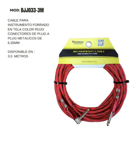 SOUNDKING | CABLE PARA INSTRUMENTO TIPO PLANCHA COLOR ROJO EN L 3M
