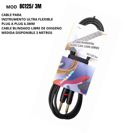 SOUNDKING | CABLE PARA INSTRUMENTO FLEXIBLE PLUG A PLUG DE 6.3 MM BLINDADO 3 MTS