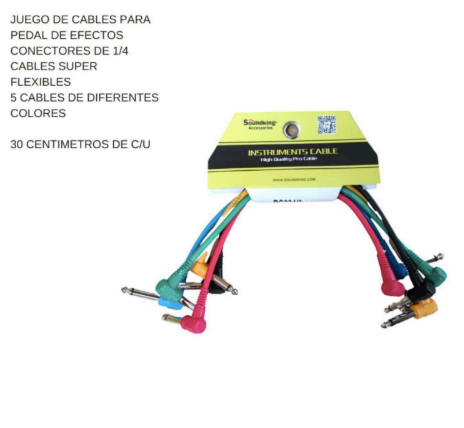 SOUNDKING | JUEGO DE 5 CABLES DE PARCHE PARA PEDAL DE EFECTO EN ANGULO RECTO 30 CM.