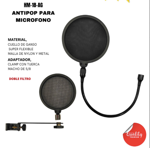 SUPERLUX | ANTIPOP PARA MICROFONO DUAL,( DOBLE FILTRO NYLON Y METAL)CLAMP ADAPTADOR