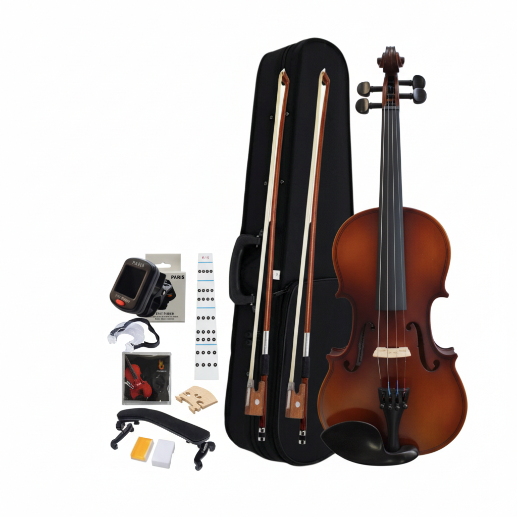 PARIS | VIOLÍN 4/4 TERMINADO NATURAL ANTIGUO MATE, PARTES DE MADERA TÉCNICA, MICROAFINADORES NEGROS