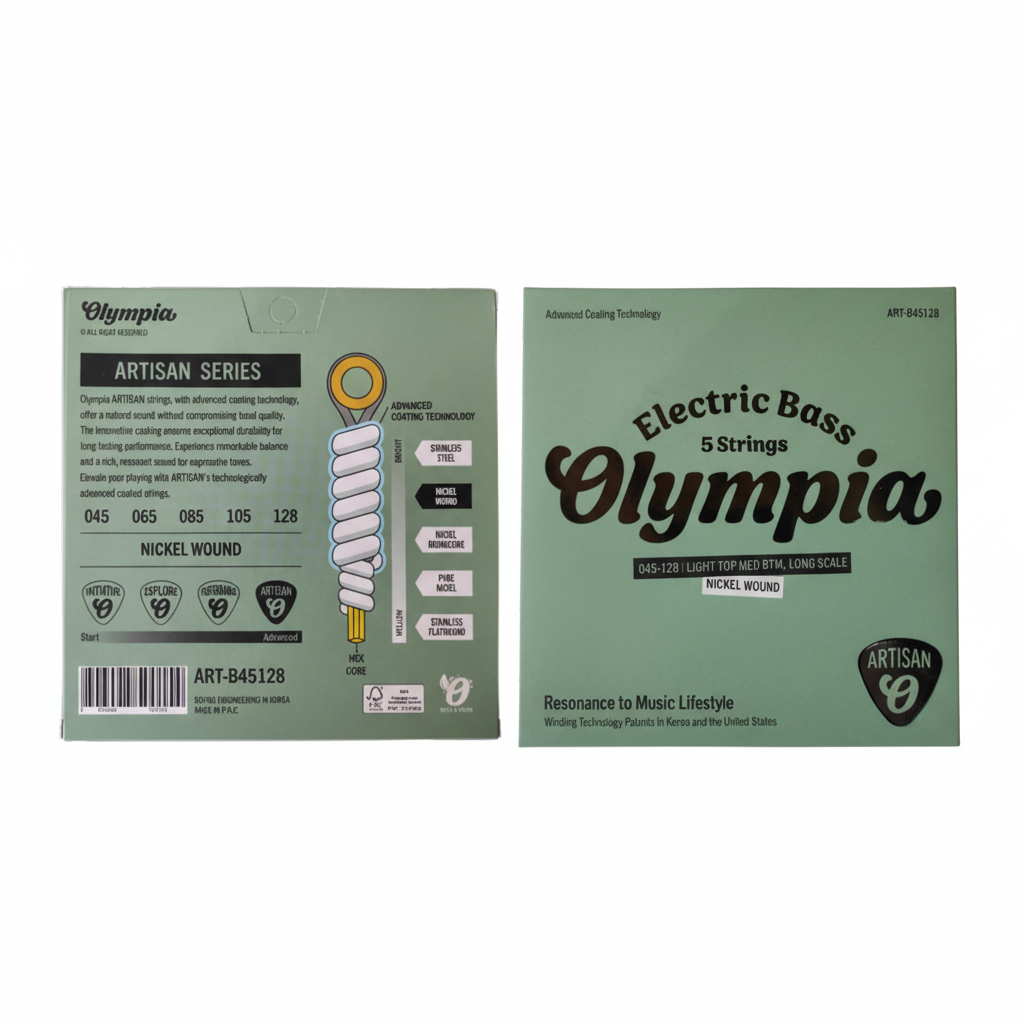 OLYMPIA | CUERDAS PARA BAJO ELECTRICO, ARTISAN, NICKEL WOUND, 045-128, 5