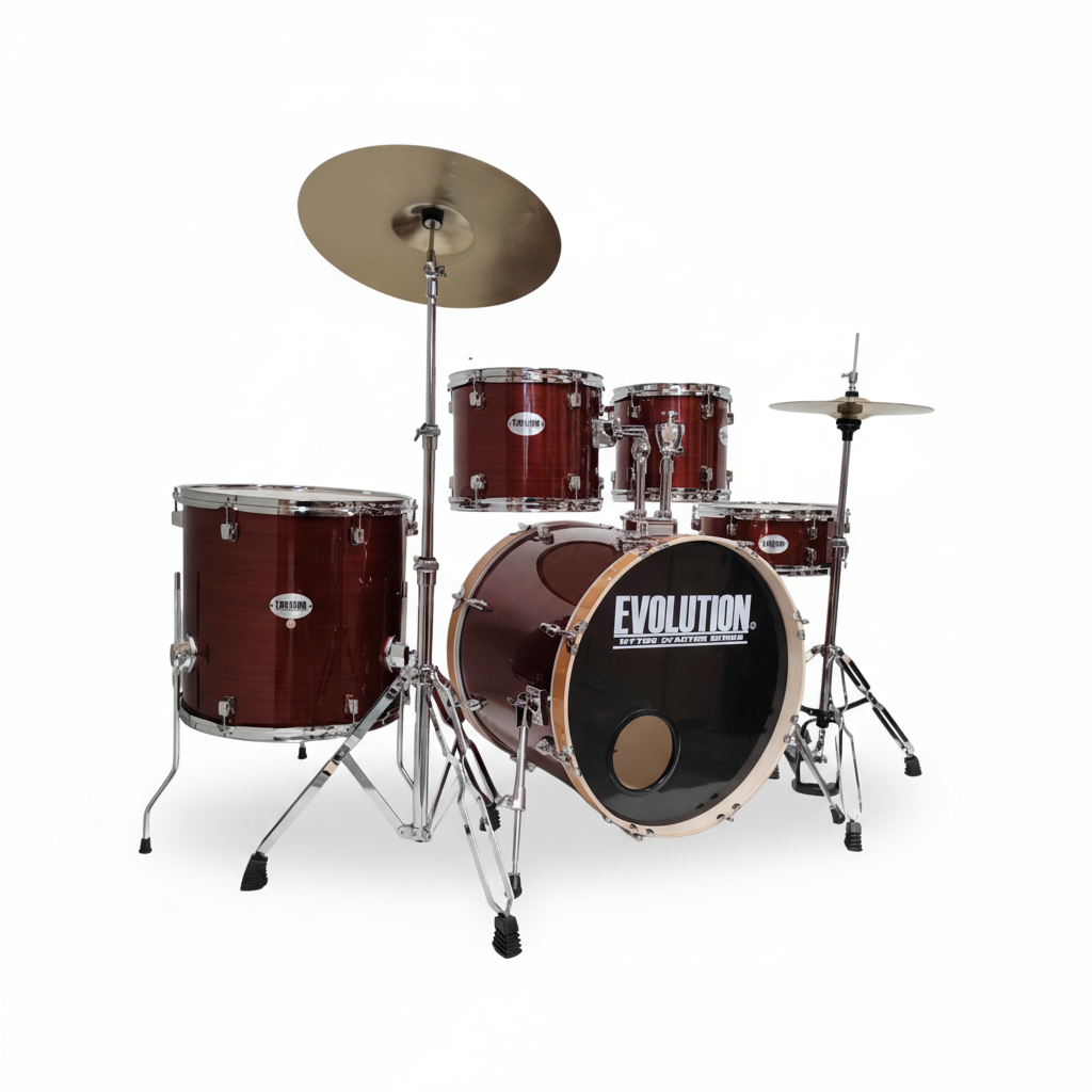 EVOLUTION | BATERIA NYTRO X FACTOR CON PLATILLOS, COLOR ROJO CON RAYAS, LUGS CHICOS, 5 PZAS. MEDIDAS 10