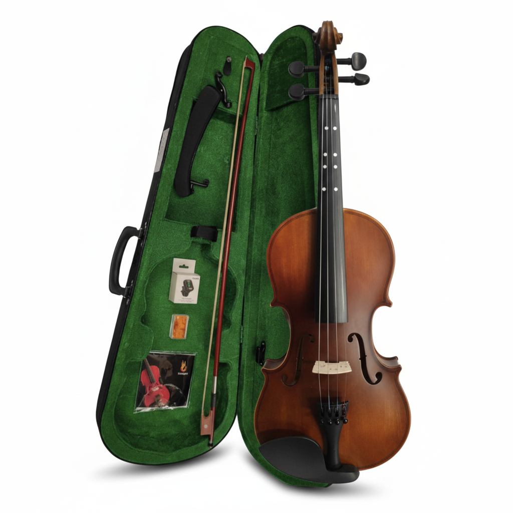 PARIS | VIOLÍN CON TAPA LAMINADA, ACABADO MATE EN COLOR NATURAL Y PARTES DE MADERA TÉCNICA. DIAPASÓN DE PALISANDRO CON PUNTOS. INCLUYE AFINADOR DE CLIP, CUERDAS EXTRA, DESCANSAHOMBRO, BREA, SORINA, PEGATINA DE BRAZO, ARCO Y ESTUCHE SEMIRRÍGIDO.