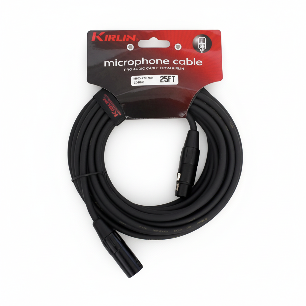 KIRLIN | CABLE NEGRO LISO PARA MICROFONO, CANON MACHO A CANON HEMBRA 8 METROS