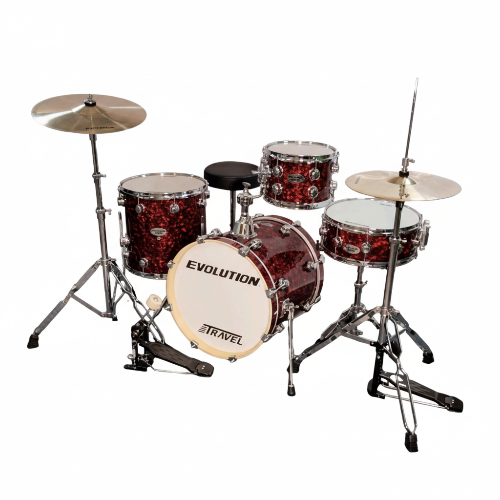 EVOLUTION | BATERÍA EVOLUTION TRAVEL FABRICADA EN MADERA DE ARCE COLOR ROJO PERLADO.