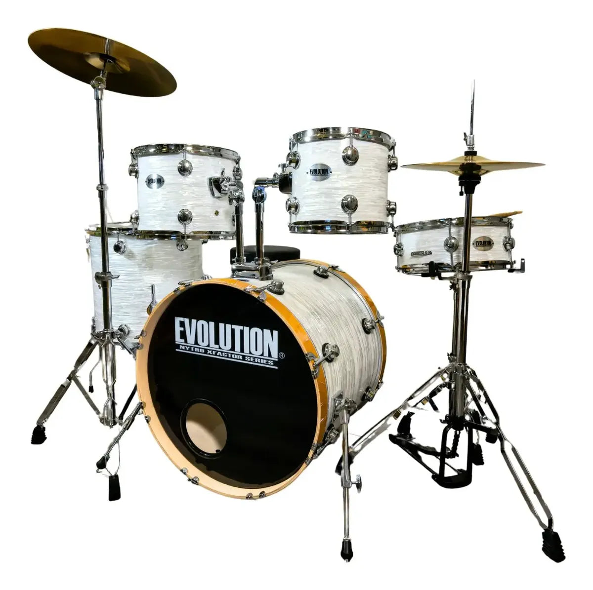 EVOLUTION | BATERIA NYTRO X FACTOR 5 PZAS. 10\" 12\" 14\" 16\" 22\" (AROS DE MADERA 22\") COLOR STRATA WHITE