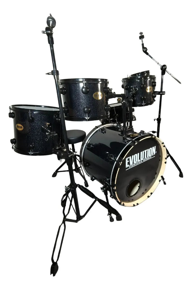 EVOLUTION | BATERIA PANTERA 6 PZAS ARO NEGRO 8\" 10\" 12\" COLOR NEGRO CON BRILLOS