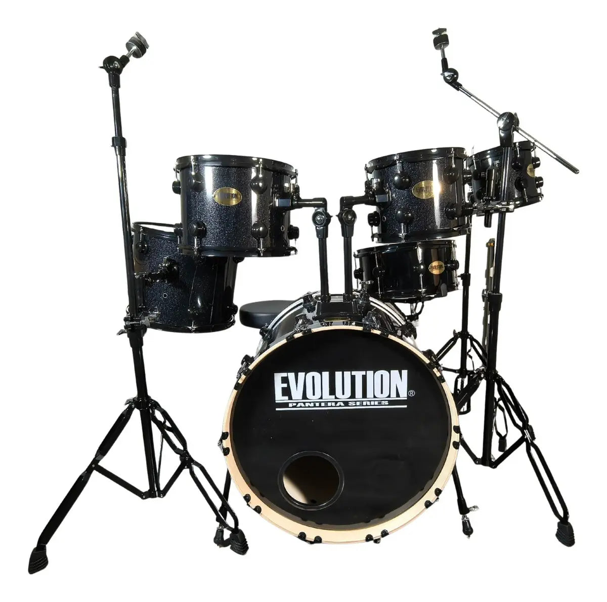 EVOLUTION | BATERIA PANTERA 6 PZAS ARO NEGRO 8\" 10\" 12\" COLOR NEGRO CON BRILLOS