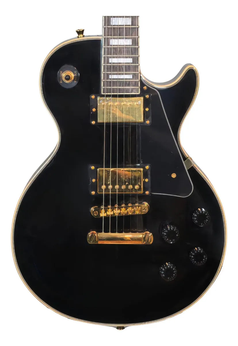 MUSICARTNEY | GUITARRA ELECTRICA E-LP CUSTOM MAQUINARIA DORADO COLOR NEGRO
