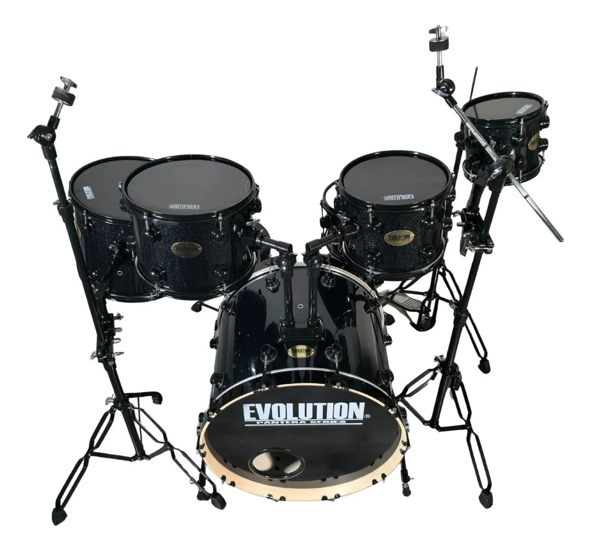 EVOLUTION | BATERIA PANTERA 6 PZAS ARO NEGRO 8\" 10\" 12\" COLOR NEGRO CON BRILLOS