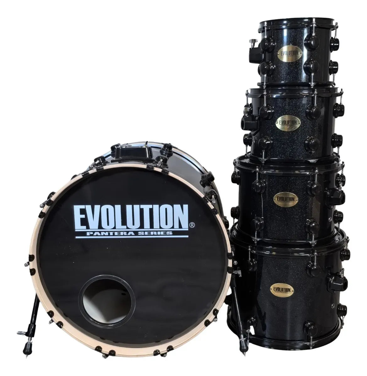 EVOLUTION | BATERIA PANTERA 6 PZAS ARO NEGRO 8\" 10\" 12\" COLOR NEGRO CON BRILLOS