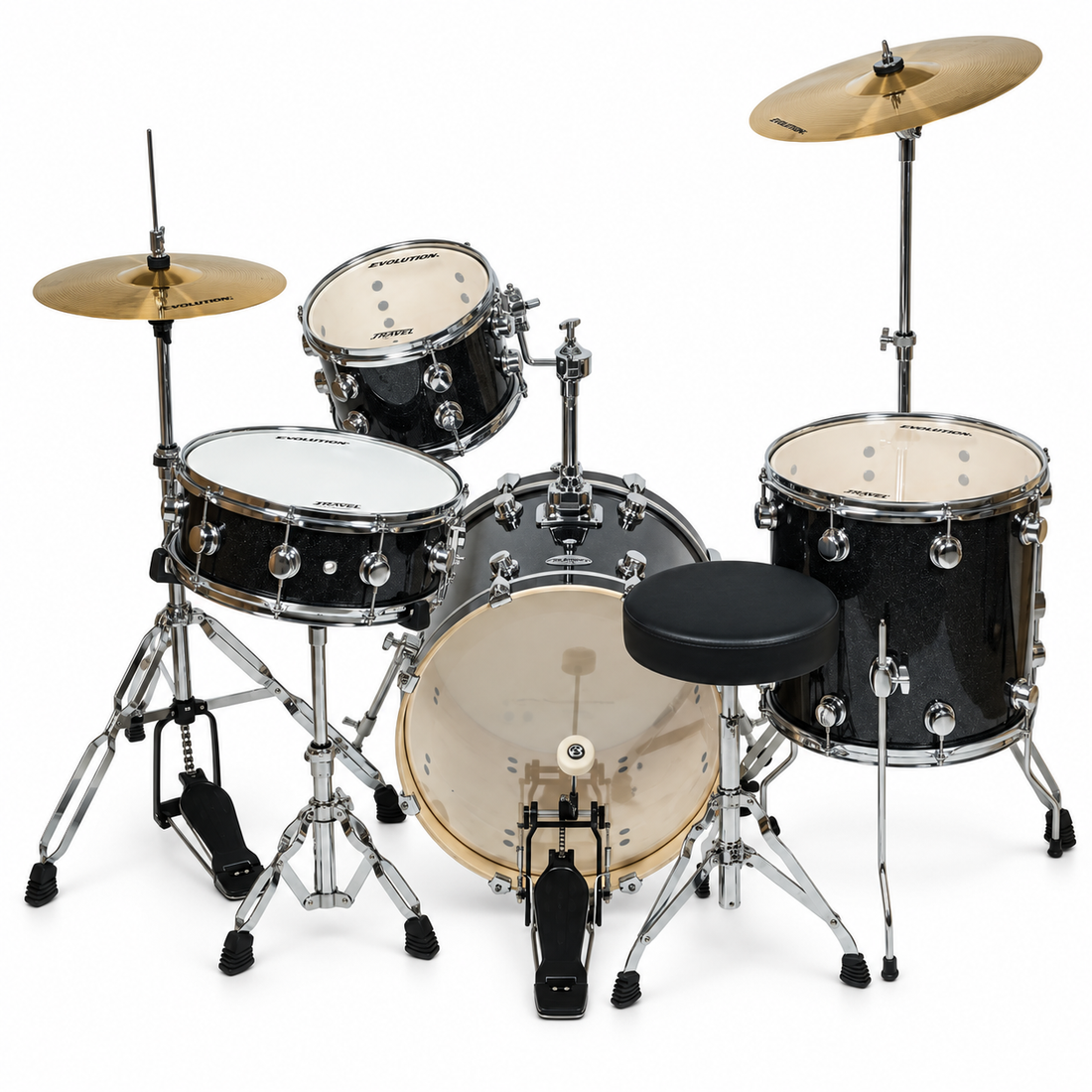 Evolution Batería Travel 4 piezas con hardware Negro Sparkle