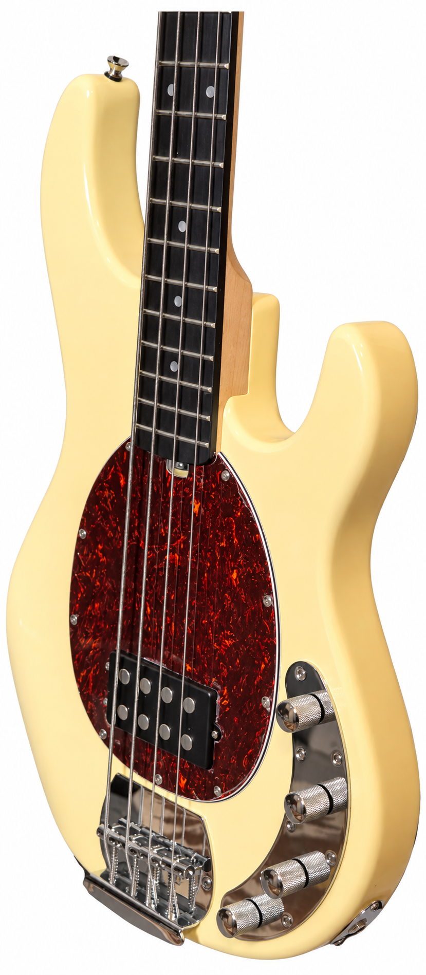 Tagima bajo eléctrico activo TBM en color blanco olímpico con mica tortoise.