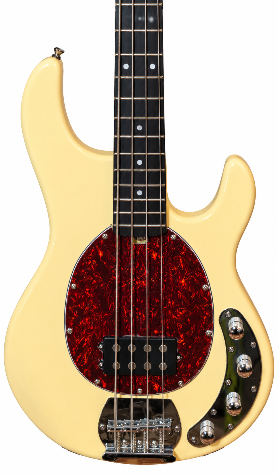 Tagima bajo eléctrico activo TBM en color blanco olímpico con mica tortoise.