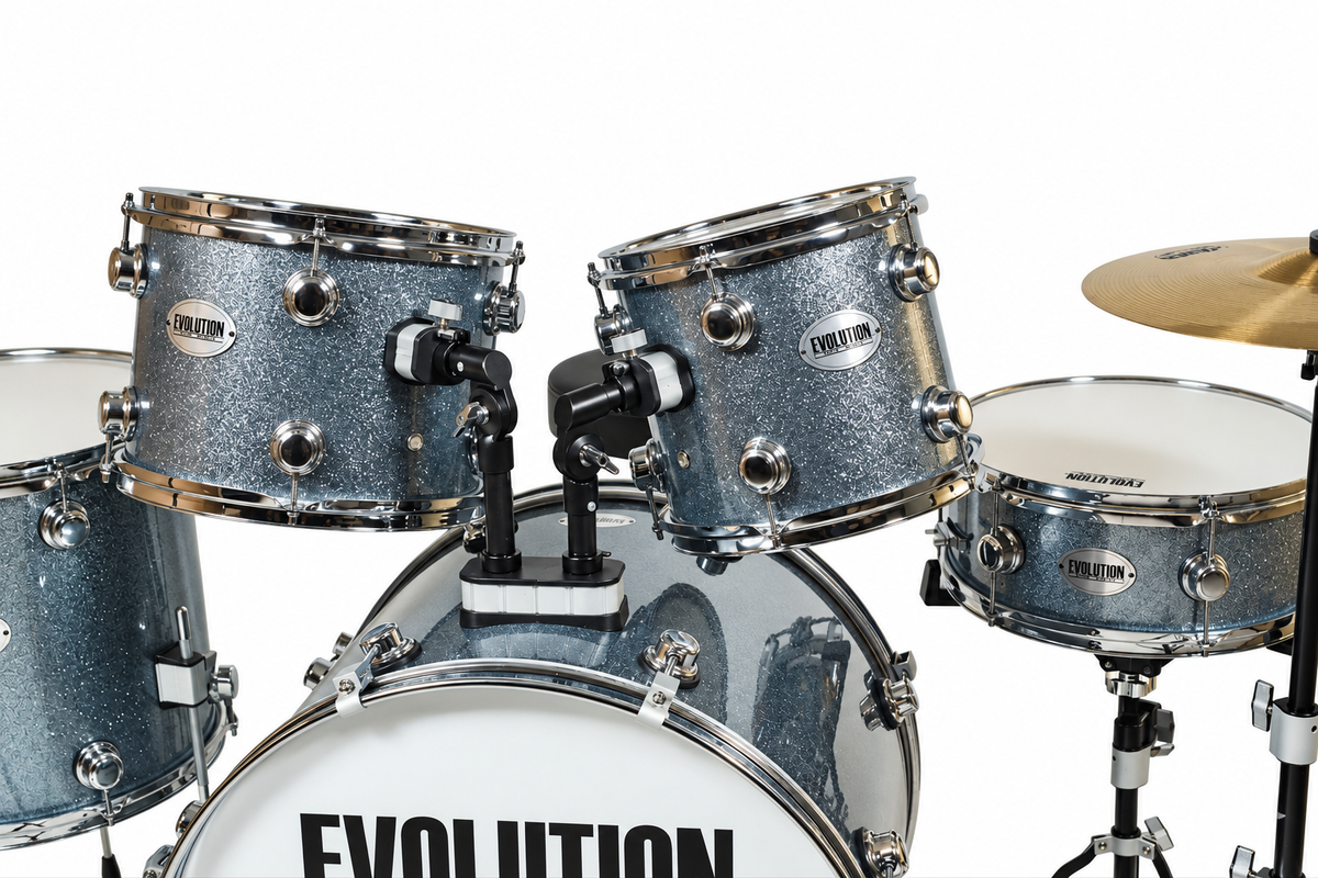 Evolution batería acústica Starmaker 5 piezas hardware y platillos color azul con brillos