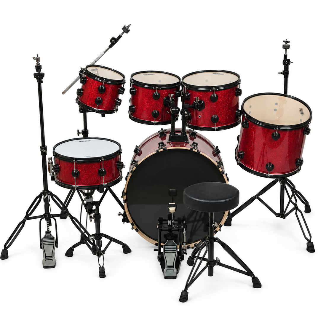 Evolution Batería Pantera de 6 piezas con aros negros Rojo Sparkle
