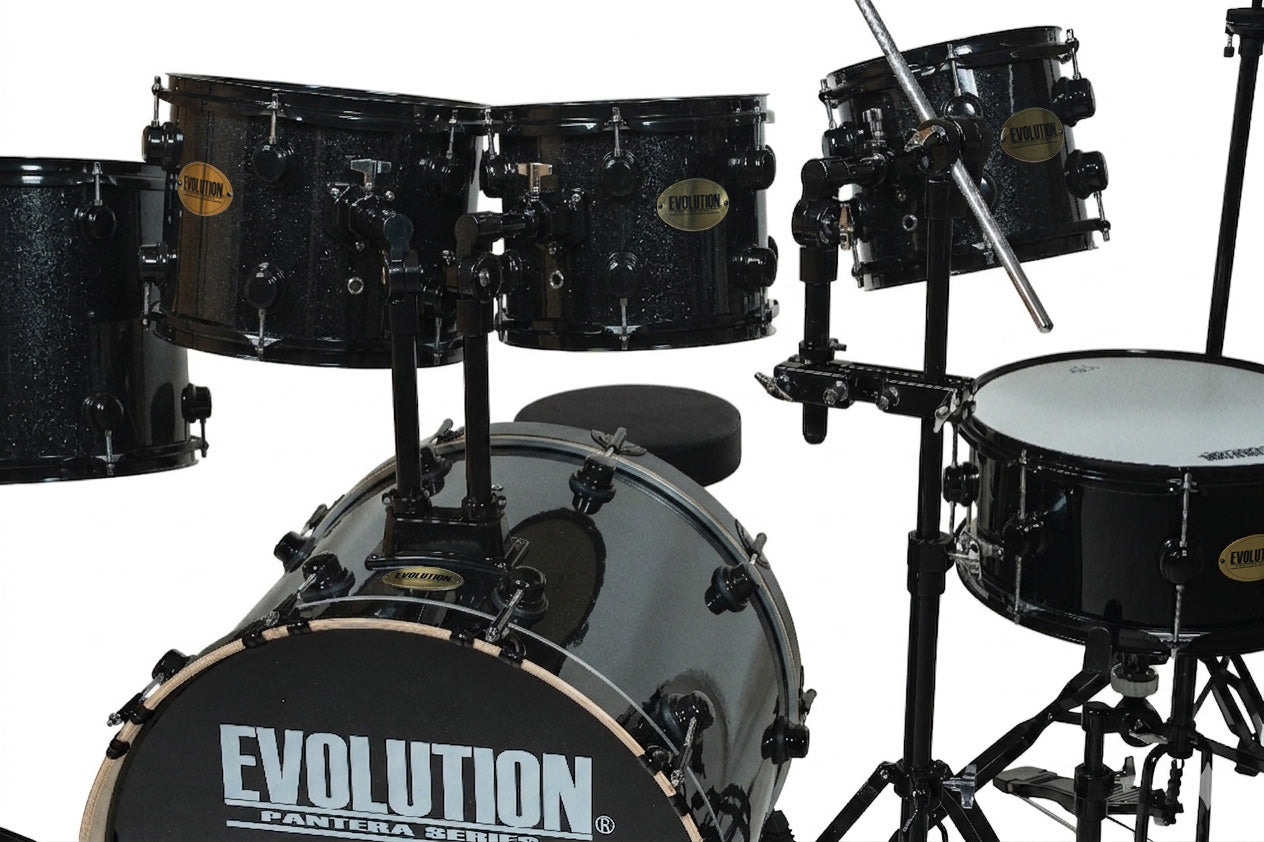 EVOLUTION | BATERÍA PANTERA 6 PZAS ARO NEGRO 8\" 10\" 12\" COLOR NEGRO CON BRILLOS