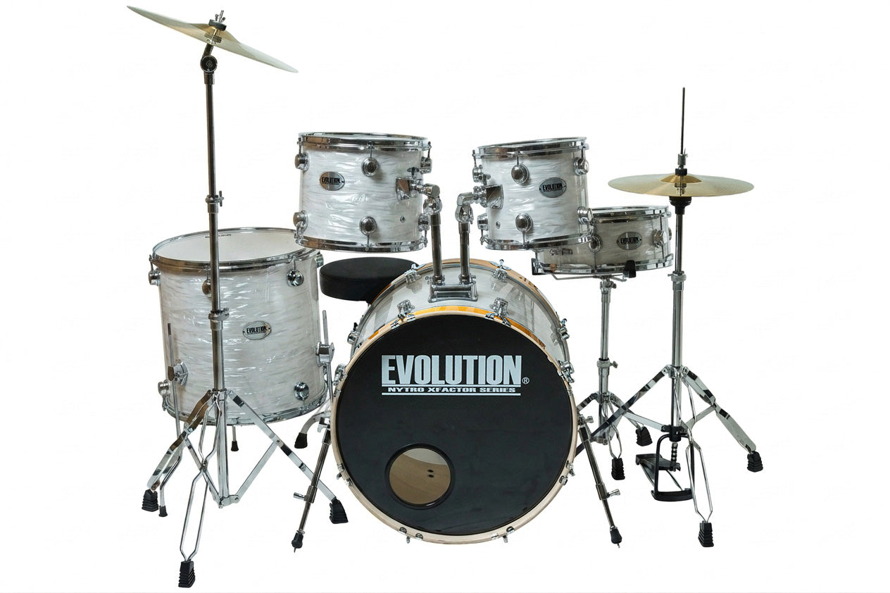 EVOLUTION | BATERIA NYTRO X FACTOR 5 PZAS. 10\" 12\" 14\" 16\" 22\" (AROS DE MADERA 22\") COLOR STRATA WHITE