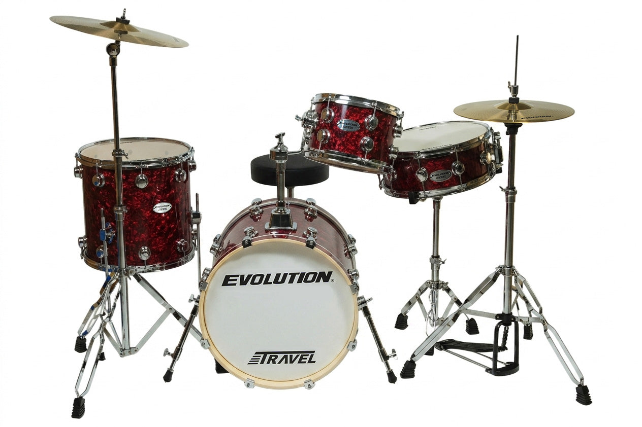 EVOLUTION | BATERÍA EVOLUTION TRAVEL FABRICADA EN MADERA DE ARCE COLOR ROJO PERLADO.