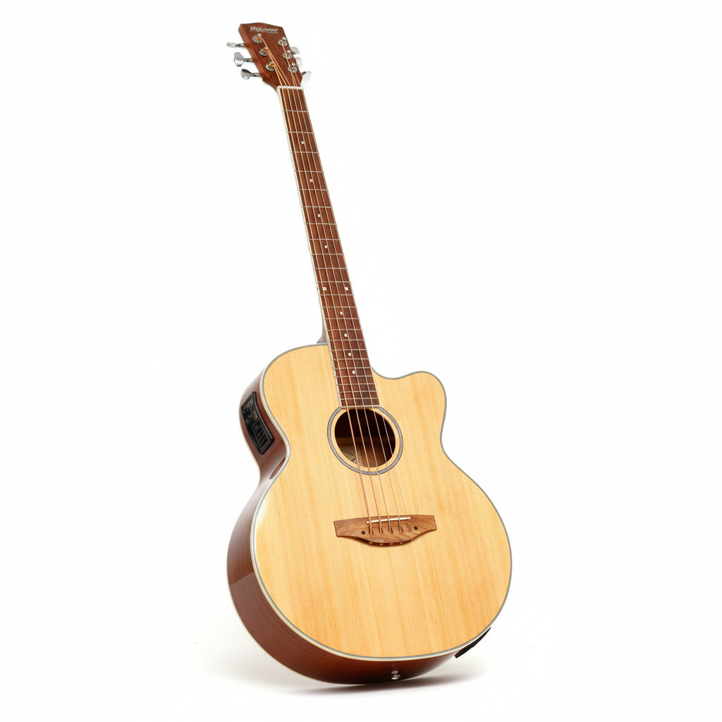 MUSICARTNEY |  BAJO ELECTROACUSTICO 5 CUERDAS COLOR NATURAL MEDIDA SUPER JUMBO. COLOR NATURAL