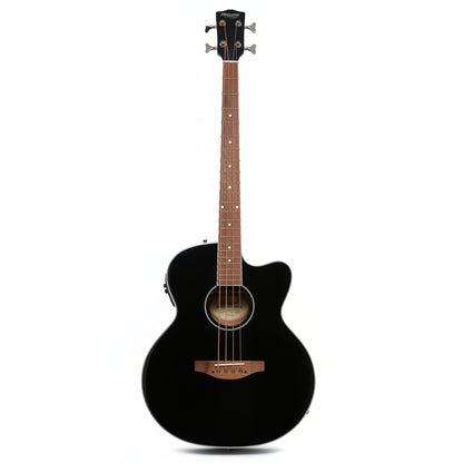 MUSICARTNEY | BAJO ELECTROACÚSTICO COLOR NEGRO, ALTO BRILLO,  STILO SUPER JUMBO, TAPA DE ABETO ROJO, CUERPO Y MASTIL DE CAOBA