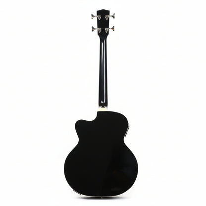 MUSICARTNEY | BAJO ELECTROACÚSTICO COLOR NEGRO, ALTO BRILLO,  STILO SUPER JUMBO, TAPA DE ABETO ROJO, CUERPO Y MASTIL DE CAOBA