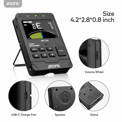 Aroma metrónomo 3 en 1 AMT600 con afinador y generador de tonos.