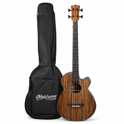 Musicartney bajo electroacústico MBA-4-KOA 4 cuerdas madera Koa con funda.