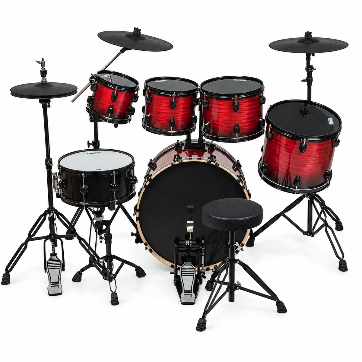 Evolution Batería Pantera de 6 piezas rojo sombreado con aros negros