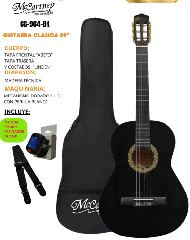 MCCARTNEY | GUITARRA CLASICA 39&quot; NEGRA