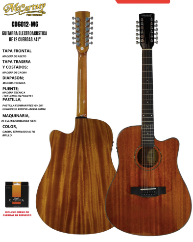 MCCARTNEY | GUITARRA ELECTROACUSTICA DE 12 CUERDAS  ALTO BRILLO  COLOR MARRON GLOSS