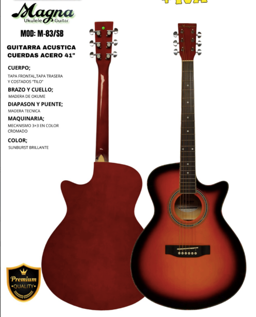 MAGNA | GUITARRA ACUSTICA CON CUTAWAY DE 41&quot; SOLOR SUNBURST