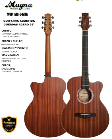MAGNA |  GUITARRA ACUSTICA DE CUERPO DELGADO 39&quot; COLOR NATURAL MATE