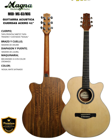 MAGNA | GUITARRA ACUSTICA DE 41&quot; COLOR NOGAL NATURAL TERMINADO SATINADO