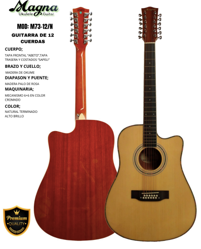 MAGNA | GUITARRA ACUSTICA DE 12 CUERDAS DE 41&quot; COLOR NATURAL