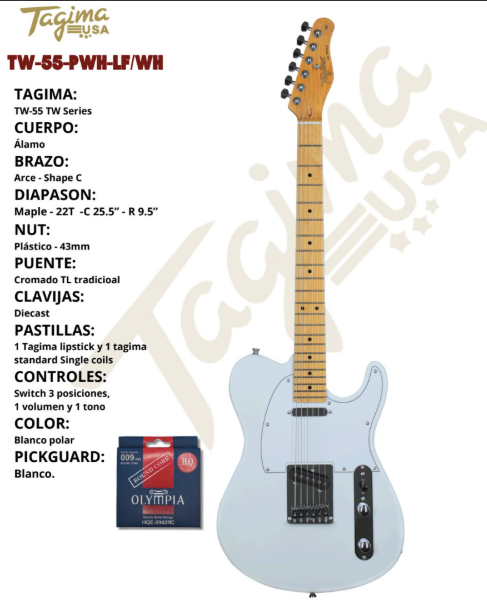TAGIMA | GUITARRA ELECTRICA SERIE TW,  COLOR BLANCO APERLADO