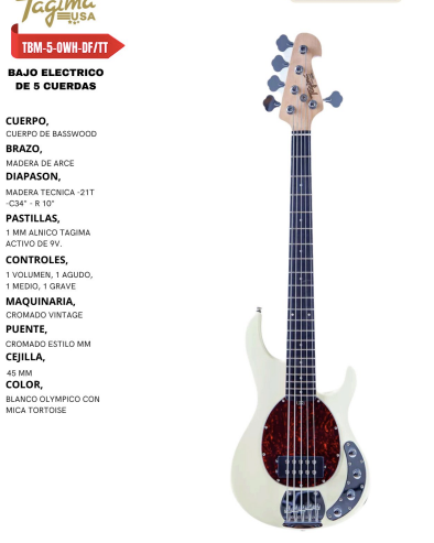 TAGIMA | BAJO ELECTRICO ACTIVO EN COLOR BLANCO OLIMPICO