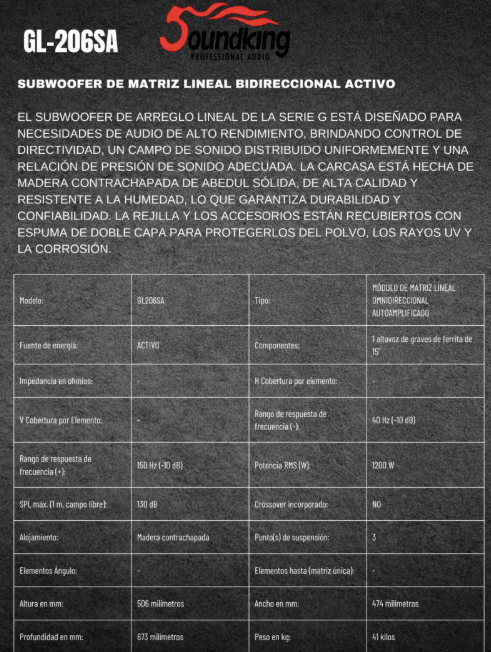 SOUNDKING | WOOFER LINE ARRAY ACTIVO DE 2 VIAS