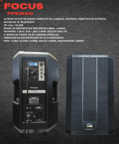 SOUNDKING | ALTAVOZ ACTIVO DE RANGO COMPLETO POTENCIA 1400W BOCINA DE 10
