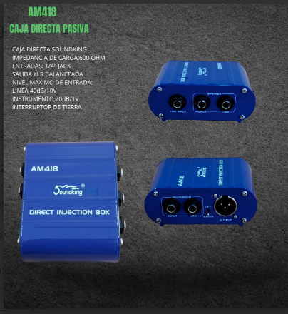 SOUNDKING | CAJA DIRECTA PASIVA IMPEDANCIA DE CARGA 600 OHM ENTRADAS 1/4 JACK,SALIDAS XLR BALANCEADA